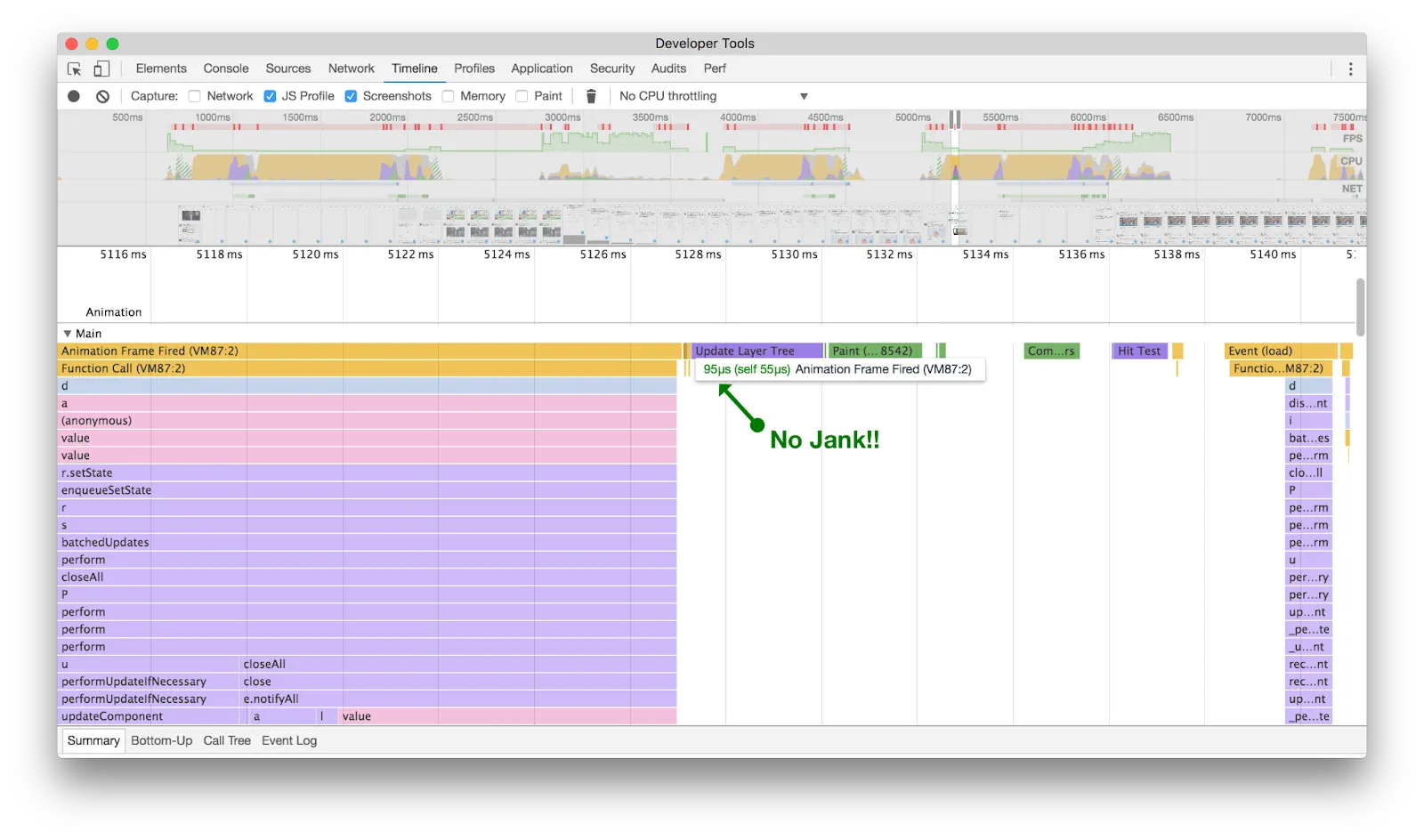 Jank - before and after the VirtualScroller implementation