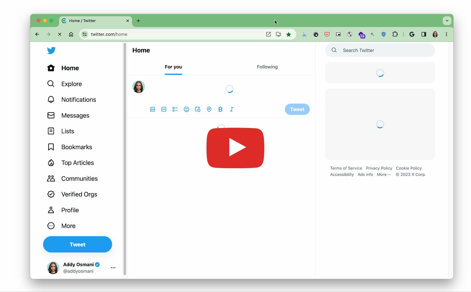 Twitter Web application shell (slowed down version)